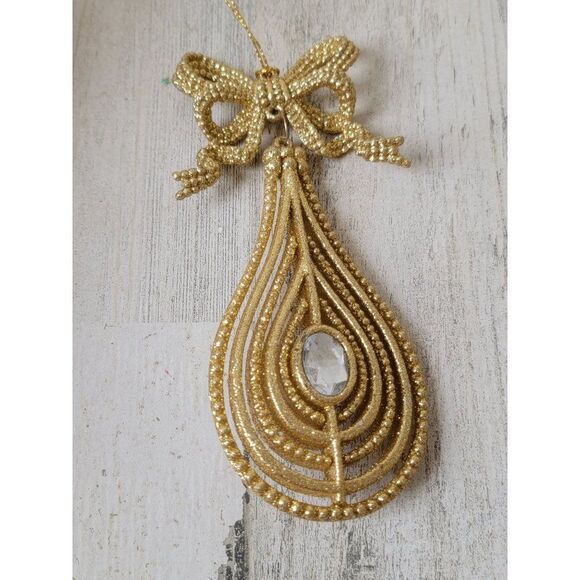 Abstract golden glitter teardrop bow ornament Xmas decor - Picture 5 of 6